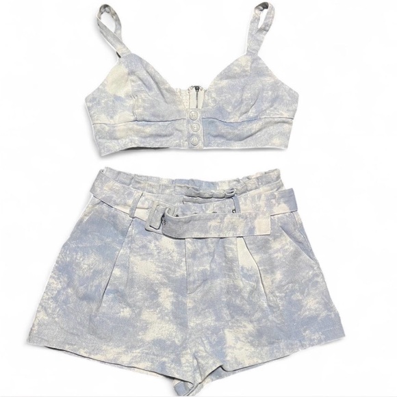 moodie Pants - Moodie Light Blue & Cream Tie-Dye Crop Top and Belted Shorts Set Size S